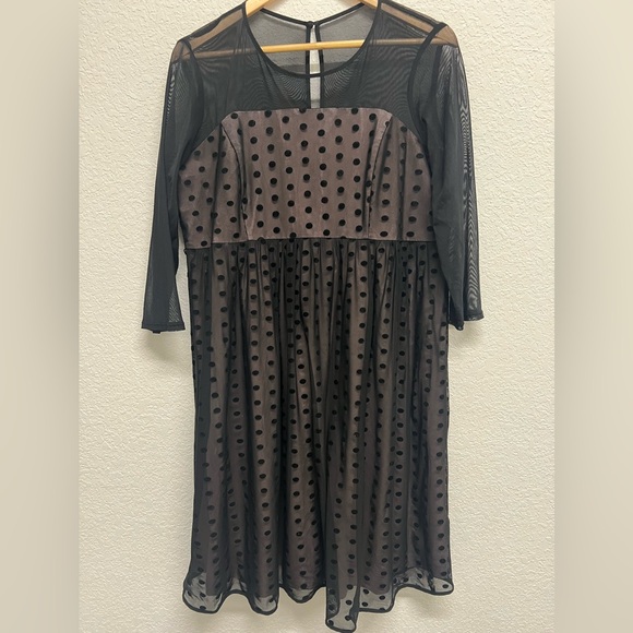 Motherhood Maternity Black Velvet Pilka Dot Sheer Sleeve Cocktail Dress L - Picture 2 of 9